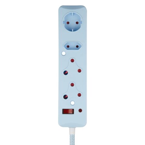 SWITCHED 4 Way Medium Surge Protected Multiplug 0.5M Braided Cord Blue