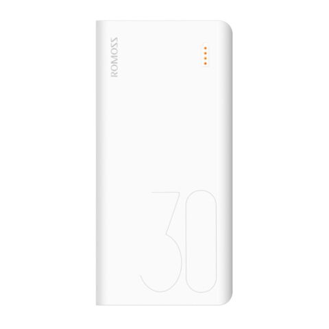 Romoss Pulse 30 30000mAh Input: Type-C|Micro USB|Lightning (8pin)|Output: 1 x USB 5V 2.1A|1 x USB 5V 1A Power Bank - White