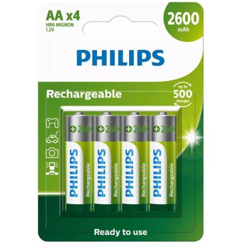 PHILIPS RECHARGEABLE BATTERY AA 4 PACK 2600MAH - R6B4B260/73