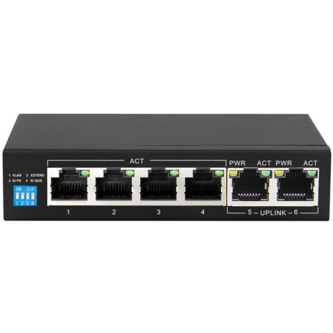 6 Port Gigabit Ethernet Switch with 4 AI PoE and 2 Uplink Ports