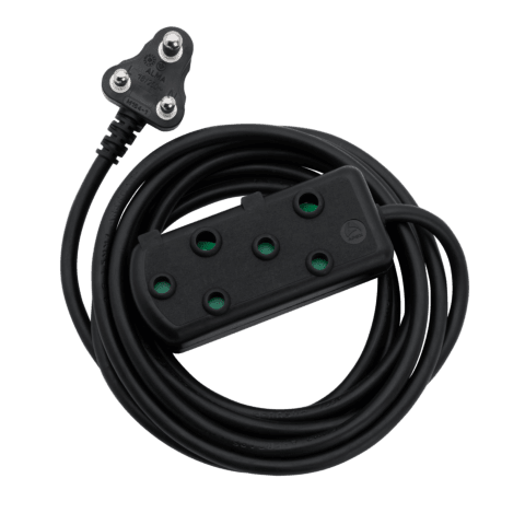 SWITCHED Light DUTY SBS EXTENSION LEADS 2 x 16A Socket 20m - Black