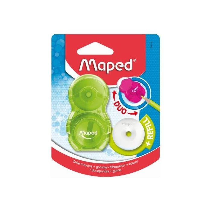 MAPED Duo Loopy Translucent 1-Hole Sharpener and Eraser +Refill (Card) Box-24