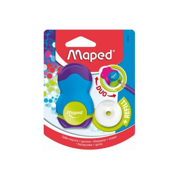MAPED Duo Loopy Soft Touch 1-Hole Sharpener and Eraser +Refill (Card) Box-24