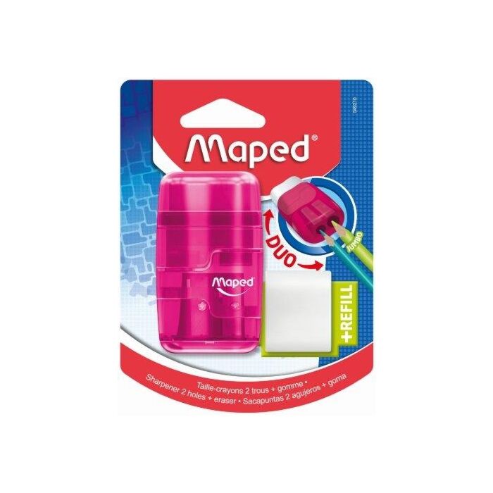 MAPED Duo Connect Translucent 2-Hole Sharpener and Eraser +Refill (Card) Box-24