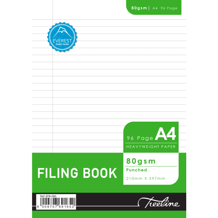 Treeline A4 96pg Filing Book Punched 80gsm Pkt-5