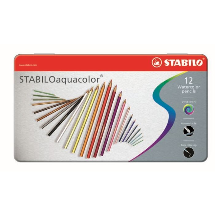 STABILO 12 Assorted Aquacolor Aquarellable Colour Pencil with Metal Box (Box of 5)