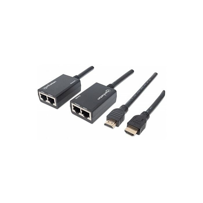 Manhattan Cat5e/Cat6 HDMI Extender - Extends 1080p signal up to 30 m (100 ft.) integrated HDMI cables