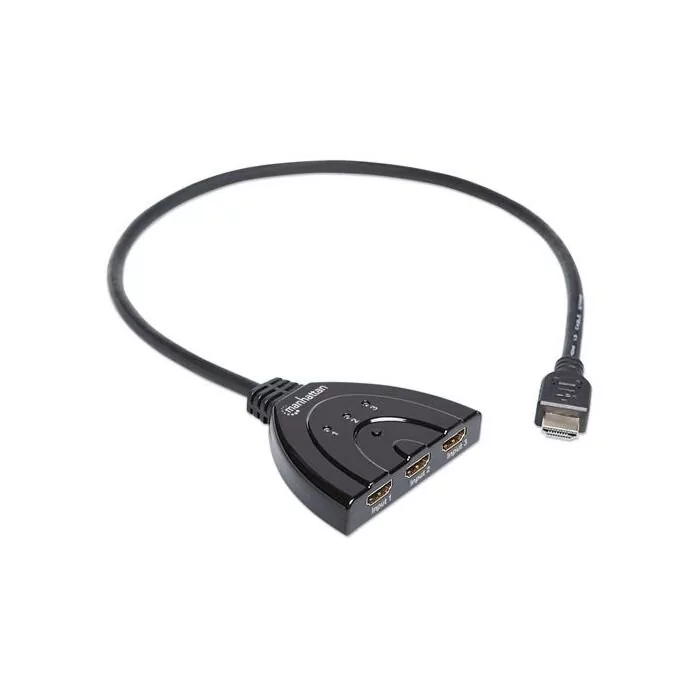 Manhattan 1080p 3-Port HDMI Switch - Integrated Cable Black