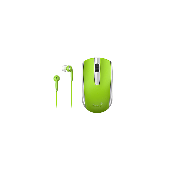 Genius MH-8100 Wireless Mouse and Wired Earphone Combo - USB Pico receiver - Green