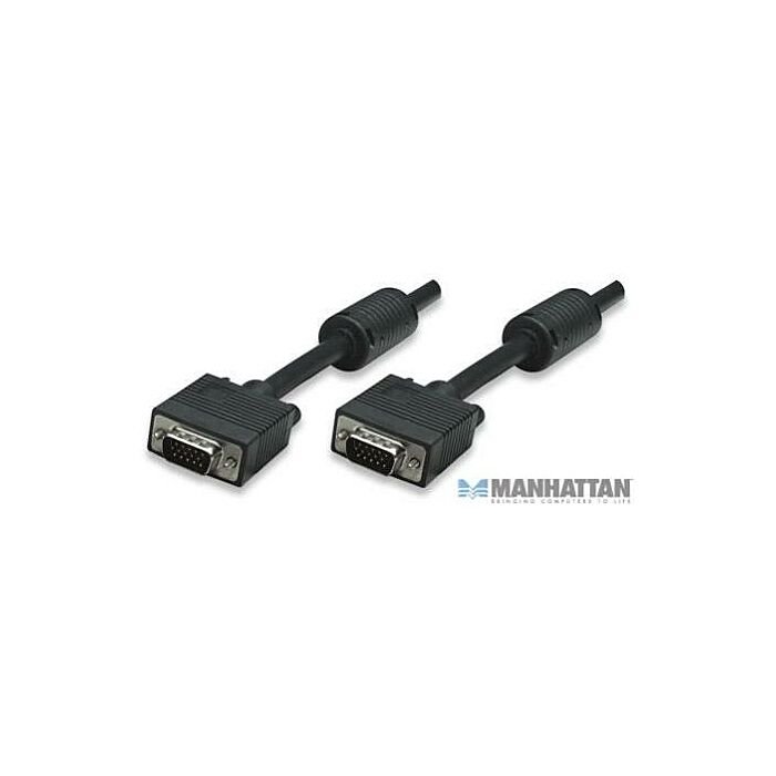 Manhattan SVGA Monitor Cable with Ferrite cores to reduce EMI interference for improved video transmission HD15M (Male) to HD15M (Male)