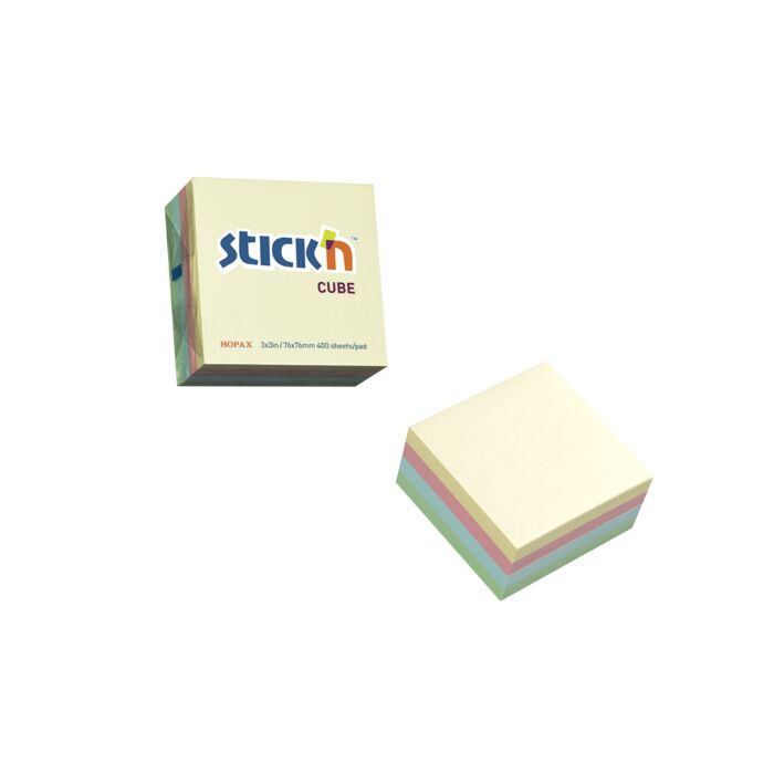 Stickn 76x76 Assorted Pastel Cube 400 Sheets Per Pad Box-12