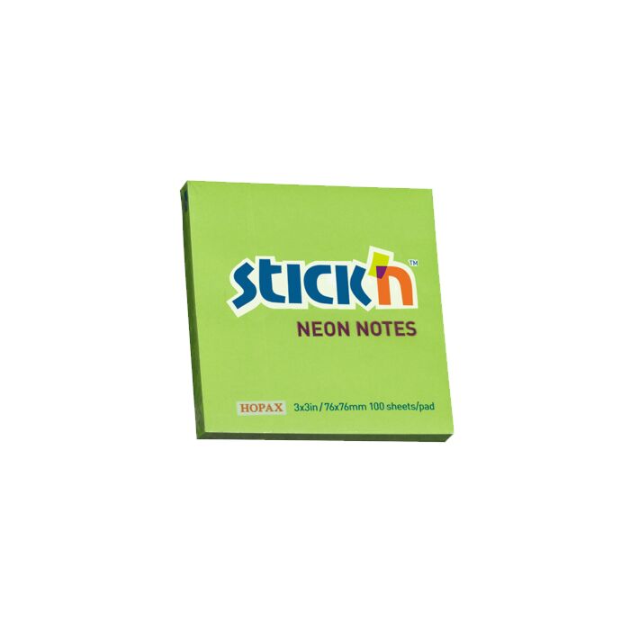 Stickn 76x76 Neon Notes Lime 100 Sheets Per Pad Pkt-12