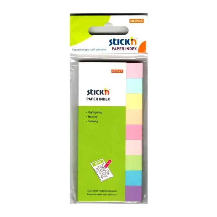Stickn Index Notes Hanging Pack (9 Neon Colours) 50x12mm 450Sheets/pad