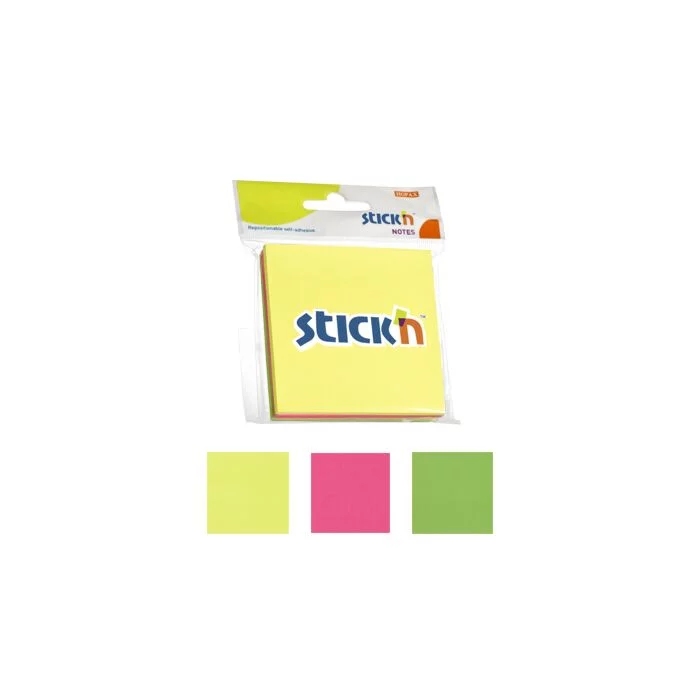 Stickn 76 x 76 Neon Notes 50 Sheets Per Pad 3 Pads Per Pack Box-12