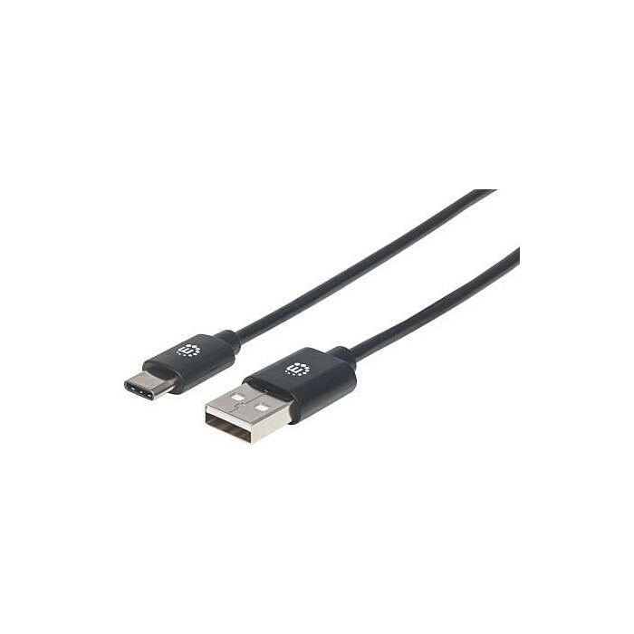 Manhattan Hi Speed USB C Device Cable - USB 2.0 Type-A Male to Type-C Male 480 Mbps Fast Charging Of Up To 3.0 A Length 2m Colour Black