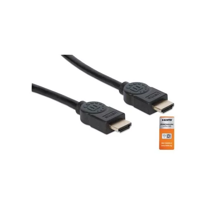 Manhattan Certified Premium High Speed HDMI Cable with Ethernet HDMI Male to Male Shielded 1.8 m (6 ft.) Black