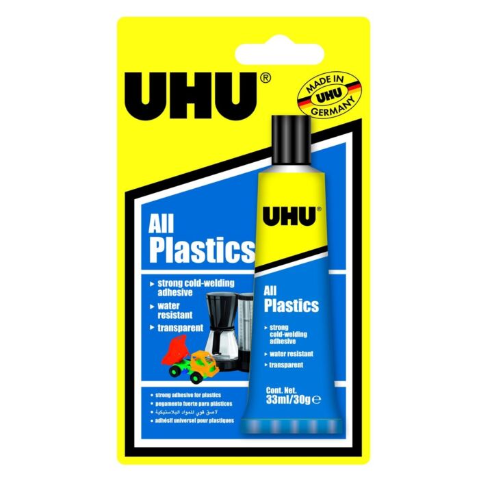 UHU All Plastics Adhesive Household Range 30g Tube Card Box-10