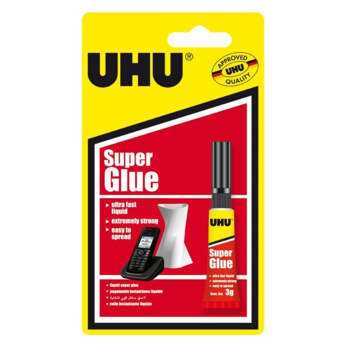 UHU Super Glue Liquid Household Range 3g Tube Card