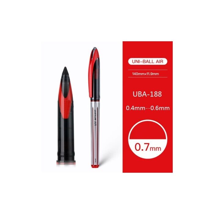 Uni-Ball UBA-188 Signo Air 0.7mm Sleek Tip Super Ink - Protection Against Fraud Water and Fading Red Box-12
