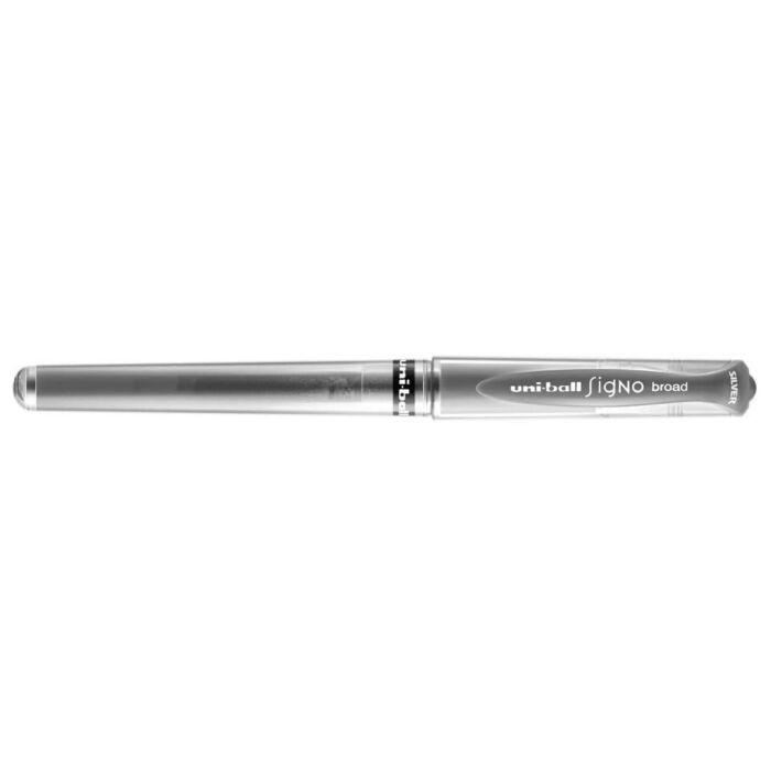 Uni-Ball UMN-153 Signo Broad Metallic 1.0mm Rollerball with Cap and Grip Silver Box-12