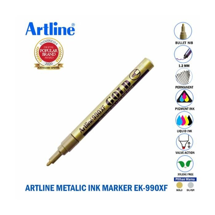 Artline EK 990 XF Fine Point Permanent Metallic Ink Marker 0.8mm Gold Box-12