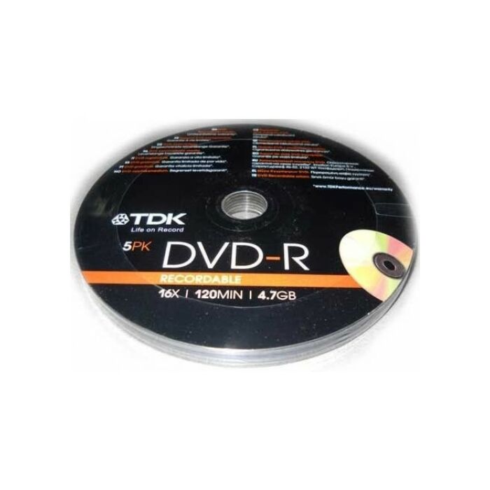 TDK DVD-R 5PK 16X 120min 4.7GB