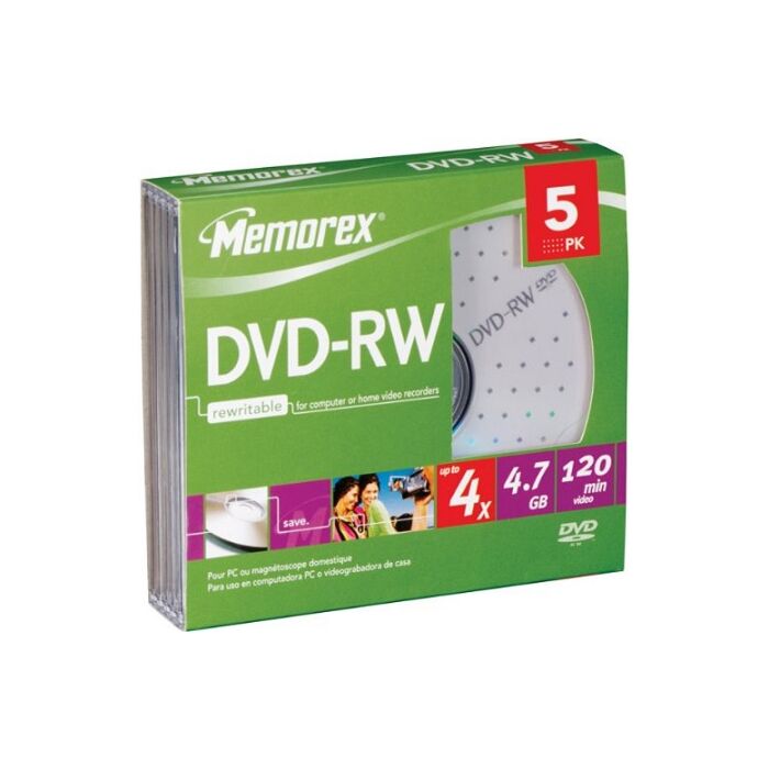 Memorex 5PCK JWL Case DVD-RW Rewritable