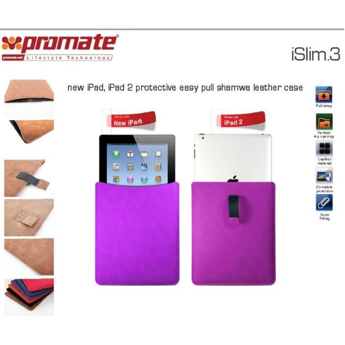 Promate iSlim.3 new iPad iPad 2 protective easy pull shamwa leather case-Purple