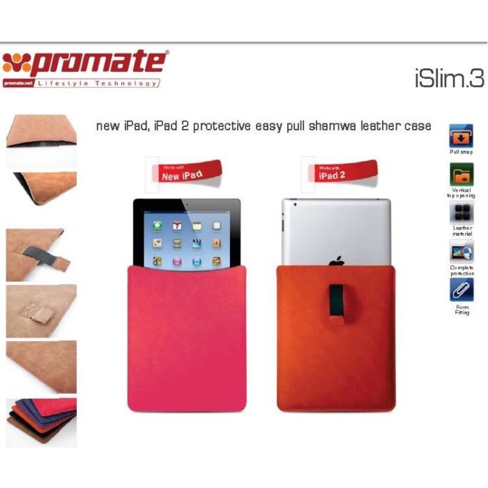 Promate iSlim.3 new iPad iPad 2 protective easy pull shamwa leather case-Orange