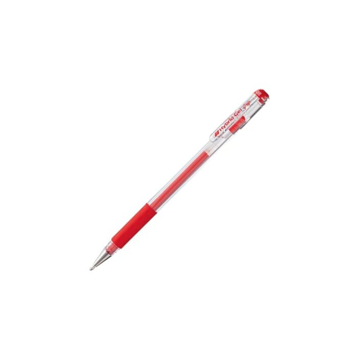 Pentel K118 Hybrid Gel Grip 0.8mm Roller Pen Crystal Body Red Box-12