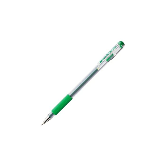 Pentel K118 Hybrid Gel Grip 0.8mm Roller Pen Crystal Body Green Box-12