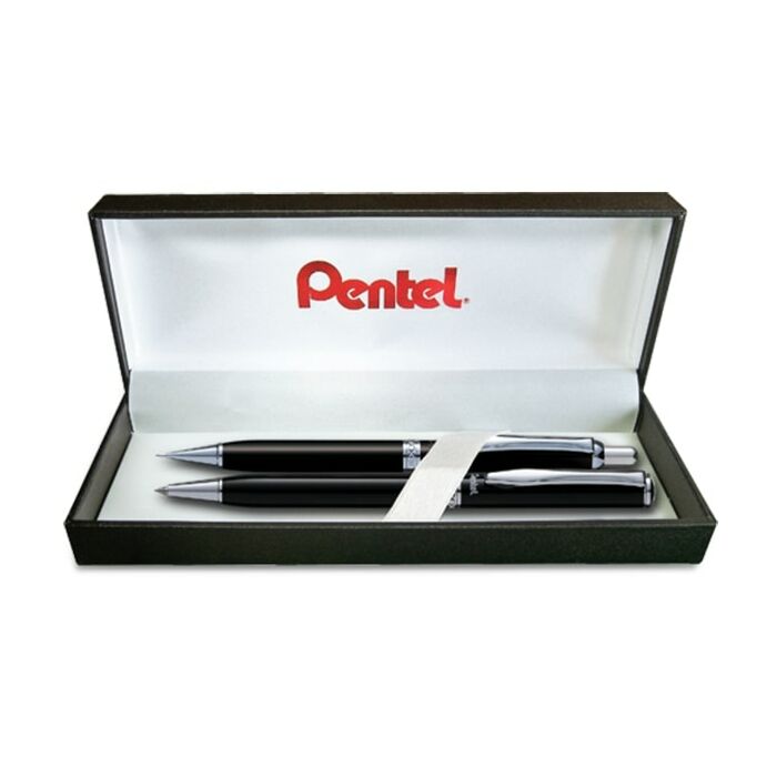 Pentel BA811 Sterling Ballpoint Gift Set Matching Retractable Pen & Pencil Set Black Ink Black