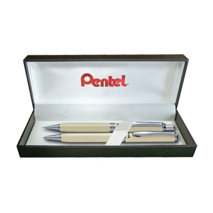 Pentel BA811 Sterling Ballpoint Gift Set Matching Retractable Pen & Pencil Set Black Ink White