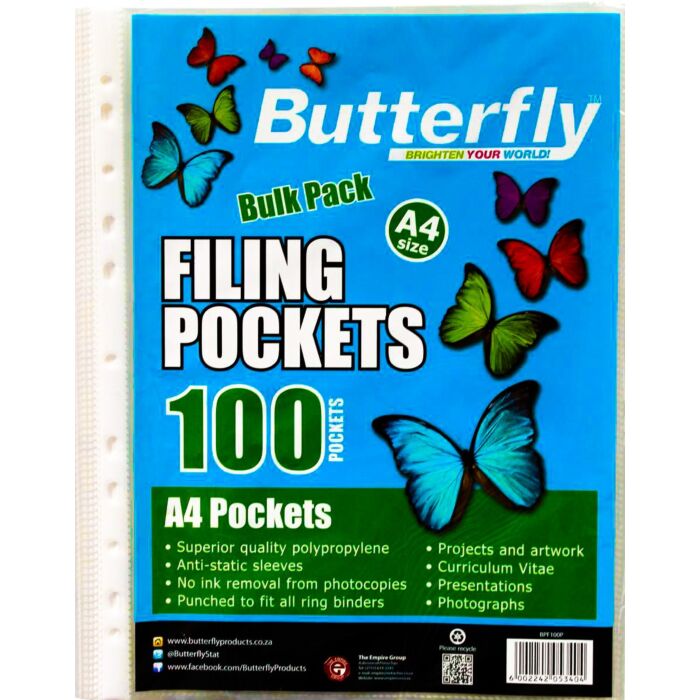BUTTERFLY A4 FILING POCKETS 100's