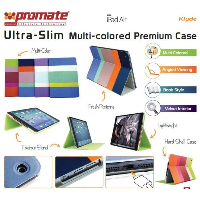 Promate Klyde-Ultra-Slim Multi-colored Premium Case for iPad Air-Pink