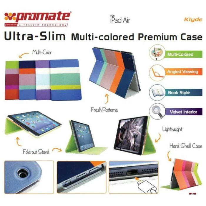 Promate Klyde-Ultra-Slim Multi-colored Premium Case for iPad Air-Maroon