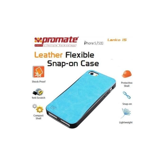 Promate Lanko.i5-Hand-Crafted Leather Case Protective elegant & Flexible for iPhone 5/5s-Blue