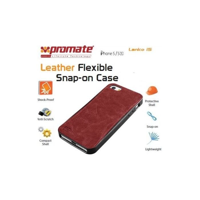Promate Lanko.i5-Hand-Crafted Leather Case Protective elegant & Flexible for iPhone 5/5s-Brown