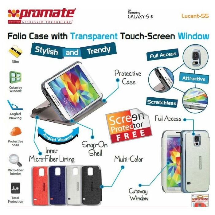 Promate Lucent S5 Bookcover with T-Screen Window Colour Dark Blue