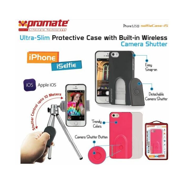 Promate selfieCase-i5 Ultra-Slim Protective case with Built-in Wireless Camera Shutter - Black