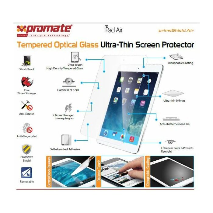Promate primeShield Air-Ultra-Thin Tempered Optical Glass Screen Protector for iPad Air