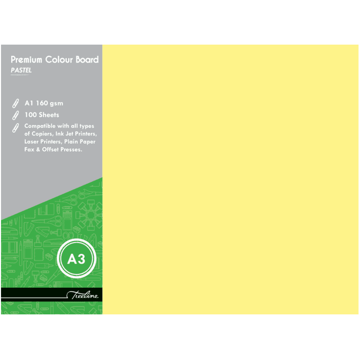 Treeline A3 Pastel Board 160gsm Pkt-100 Yellow