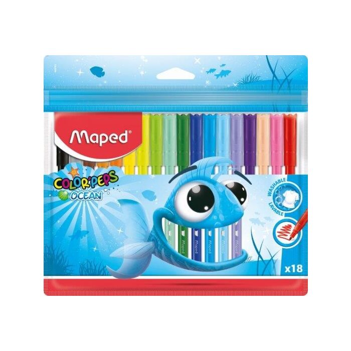 MAPED Felt Tip Markers 18 Ocean Pulse with Resealable Bag (Box-12)
