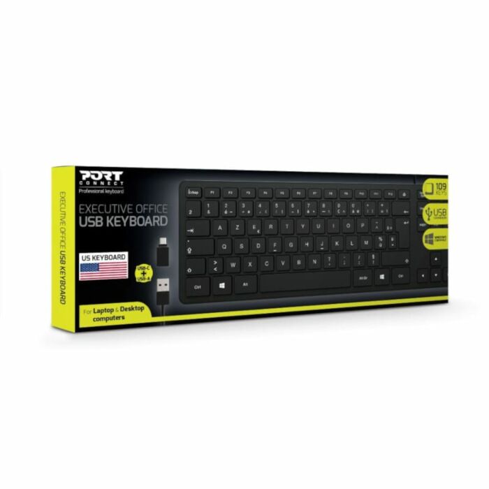 Port Office Executive Low Profile 105key Wired Keyboard - Black