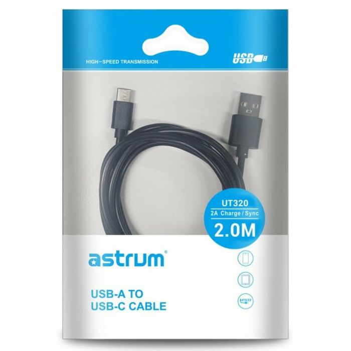 Astrum UT320 Black 2.0Meter USB-C - USB2.0 Cable 2 Pack