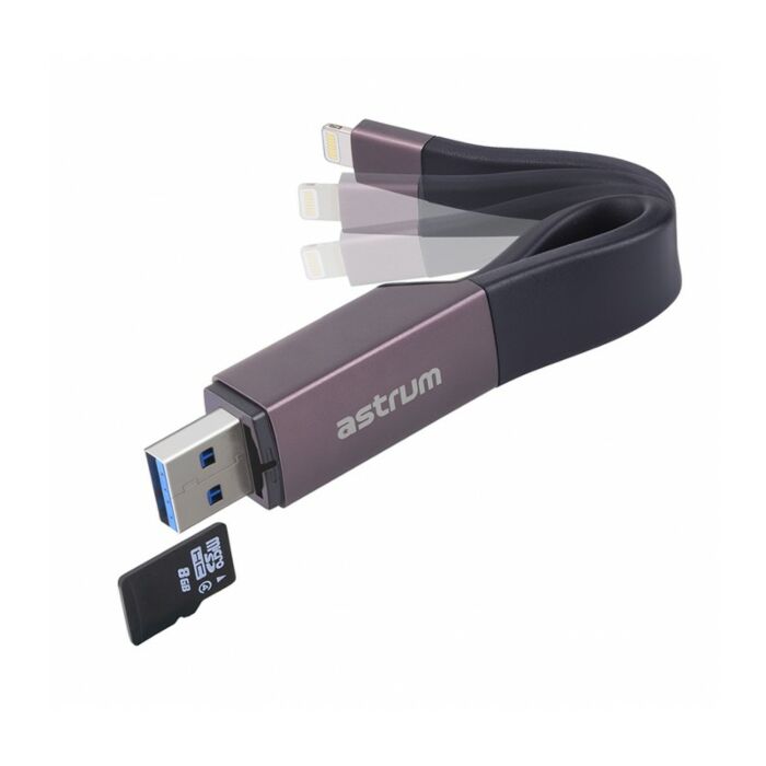 Astrum AA230 2 in 1 8pin to USB 3.0 Charge & Sync Card Reader Black