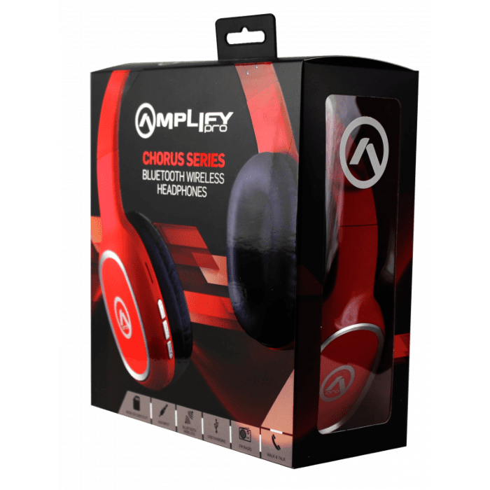 Amplify Pro Chorus Series Bluetooth Wireless Headphones - Red