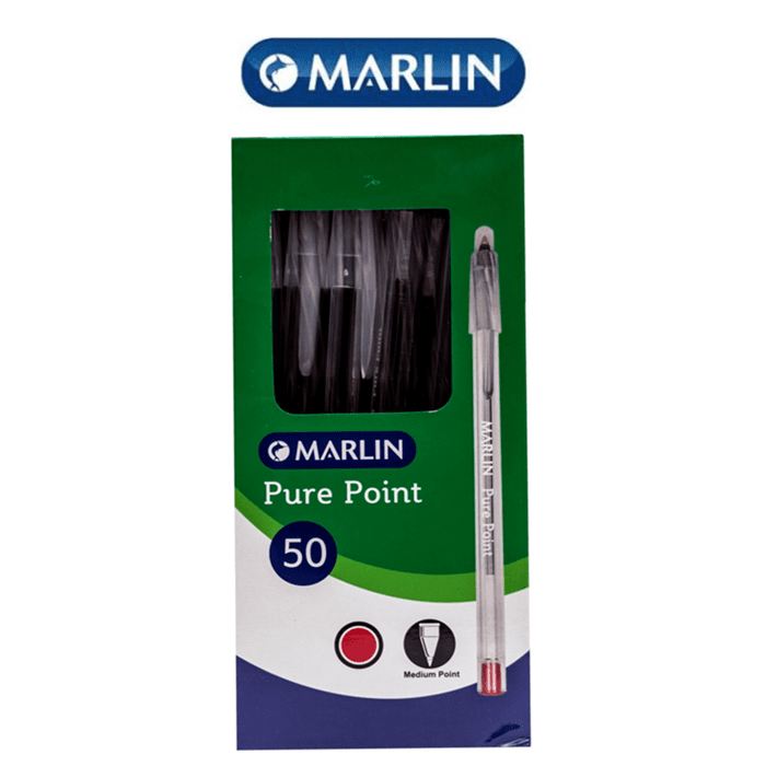 Marlin Pure Point Transparent Pens Box of 50 Colour: Red