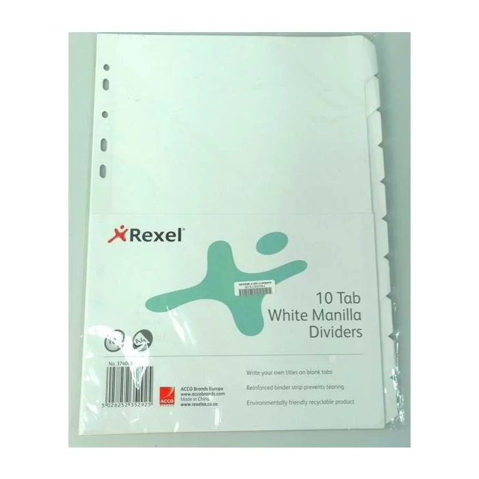 Rexel A4 White File Divider Board Tab 1-10 