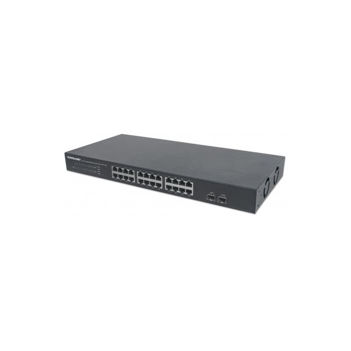 Intellinet 24-Port Gigabit Ethernet Switch with 2 SFP Ports - 24 x 10/100/1000 Mbps RJ45 Ports + 2 x SFP